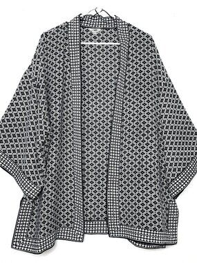 MAX STUDIO Kimono B&W Geometrical DUSTER Open Front Cardigan XL Boho Office Y2K